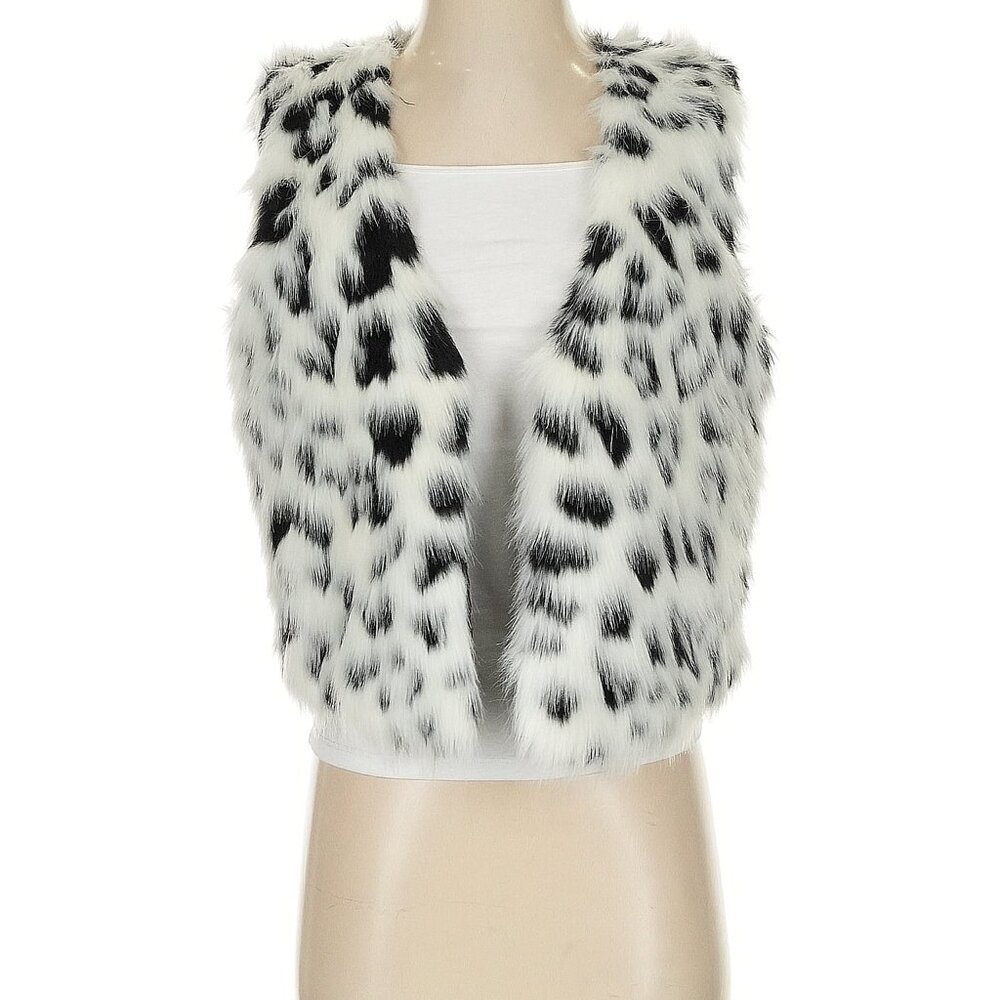 NWT Michael Kors Faux Fur black & white spotted leopard vest, small